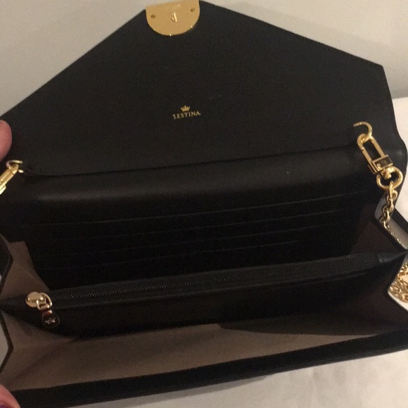 J. Estina Black Leather Purse with Faux Gold Chain - Picture 11 of 14